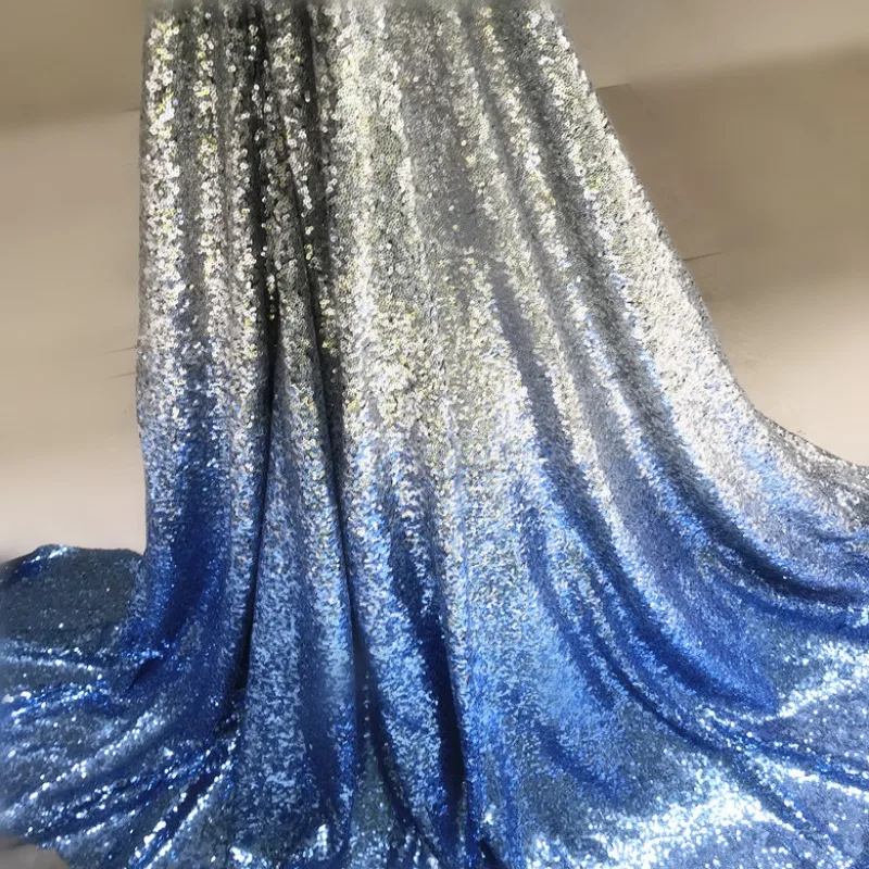 260G Per Meter Gradual Change Color Sequins Party Wedding Dress Fabric Designer Home Decoration Material Embroidery Gold Black