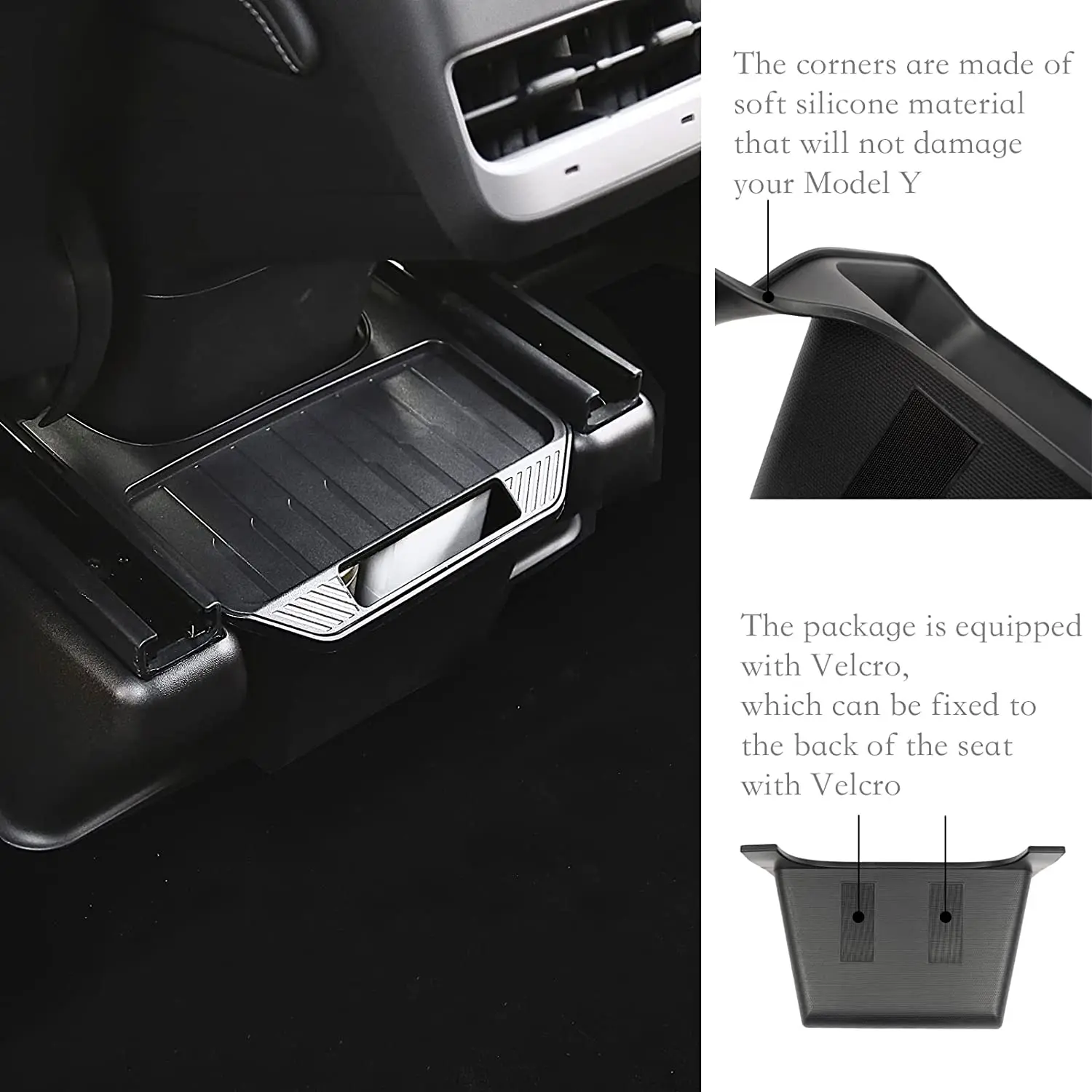 For Tesla Model Y New Rear Center Console TPE Storage Box 2024 2023 2022 Backseat Organizer Tray 2nd Row Container Trash Can 