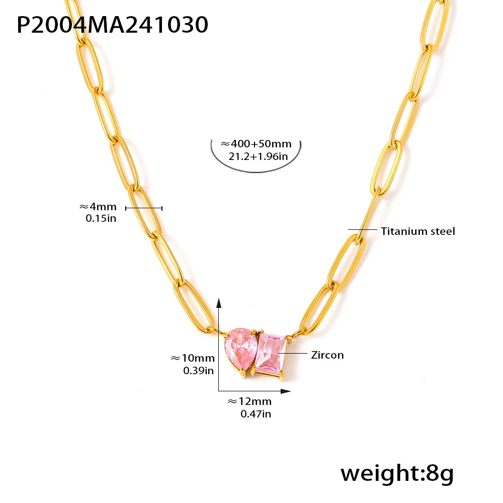 Water Drop Square Zircon Pendant Necklace for Women Stainless Steel Chain Gold Plated Charm Female Jewelry Gift