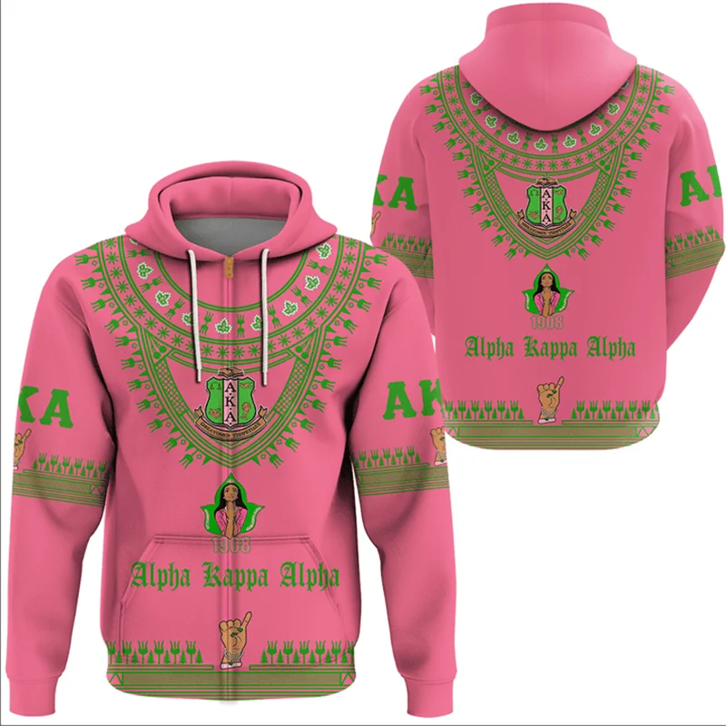 AKA 1908 Sorority Pullover Zip Up Hoodies For Women 3d Printed Casual Oversized Personality Anniversary Sweatshirts Women's Coat