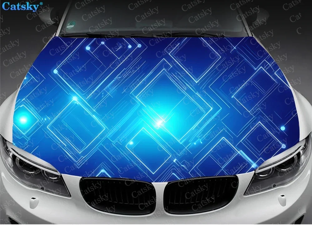 Abstract Blue Neon Design Car Hood Decal Truck Decals Vinyl Sticker Graphic Wrap Stickers Trucks Cars Bonnet Vinyls