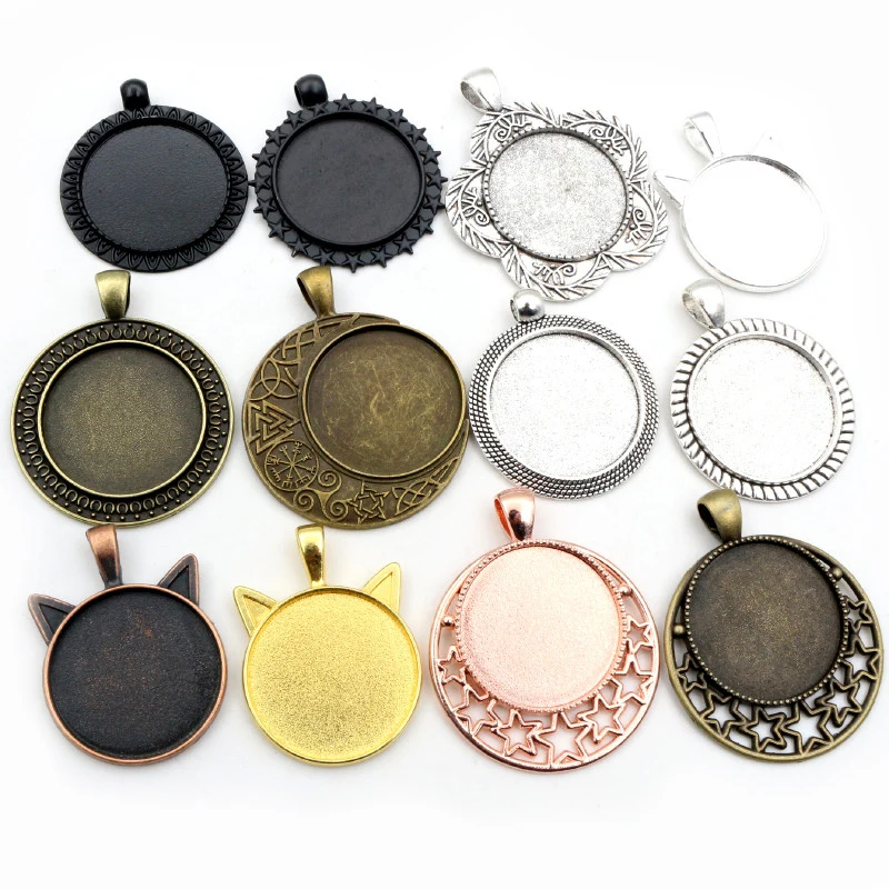 Nowa moda 5 sztuk 25mm wewnętrzna rozmiar antyczne srebro złoty czarno powlekaną przebite gwiazdy Cabochon baza ustawienie Charms wisiorek