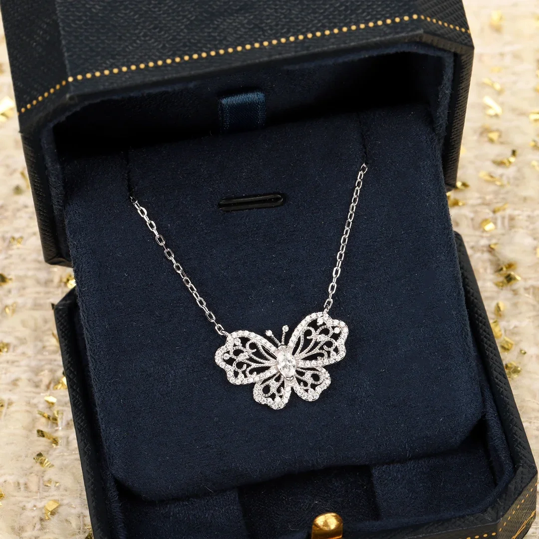 

Fine Top Quality Butterfly Diamond Pendant 925 Silver Necklace Women Charm Jewelry Trend