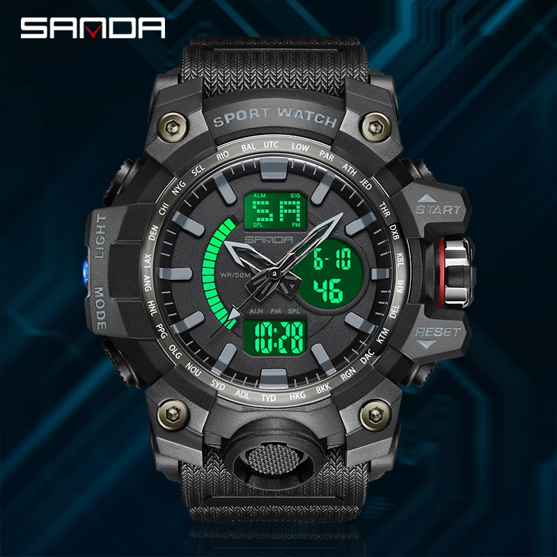 SANDA 3132 2025 New Men's Watches Luxury Brand 50M Waterproof Sports Military Quartz Watch For Male Wristwatch Relogio Masculino
