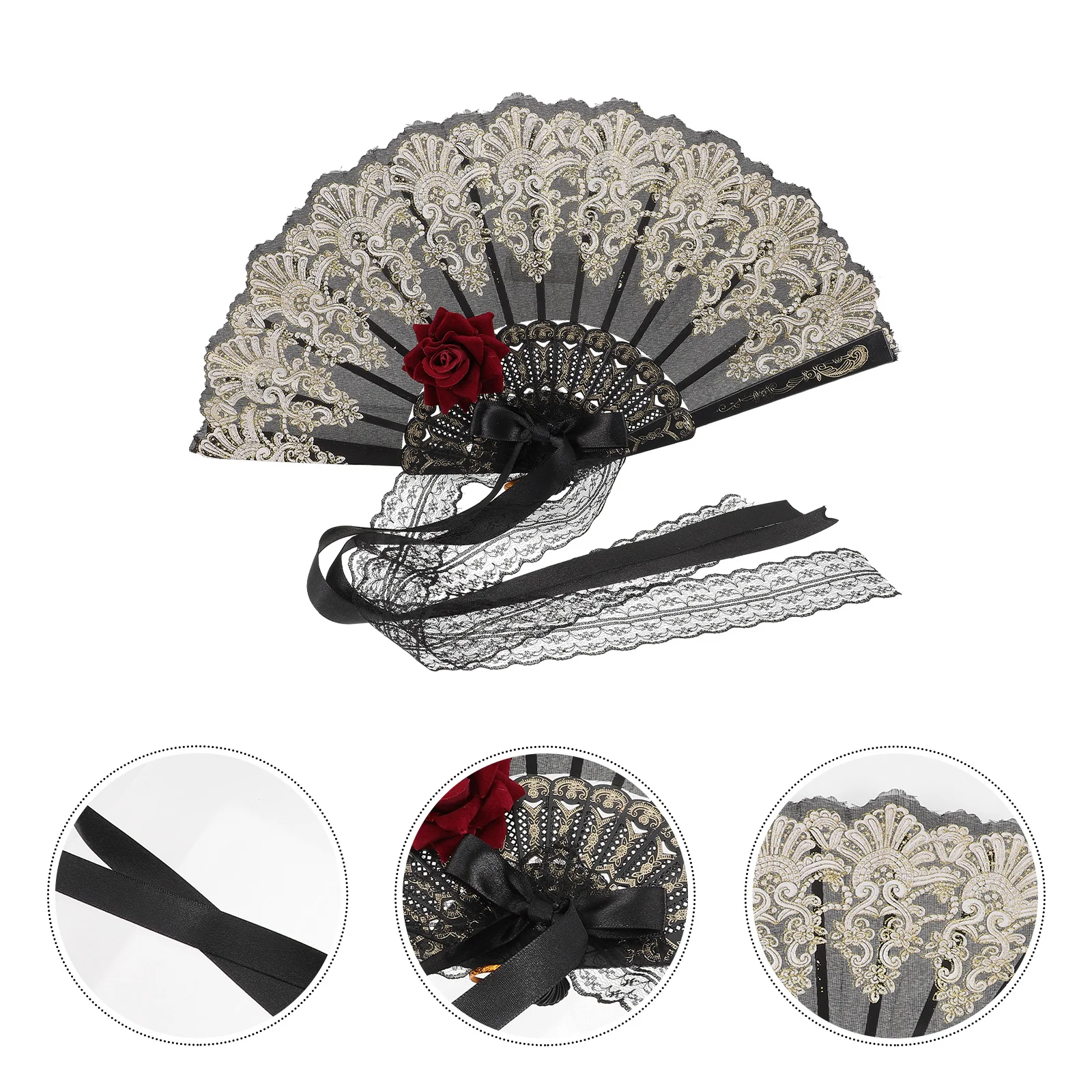 

Charming Lace Folding Fan Vintage Elegant Design Handheld for Dance Party Photography Decoration Lace Fan Hand Fans