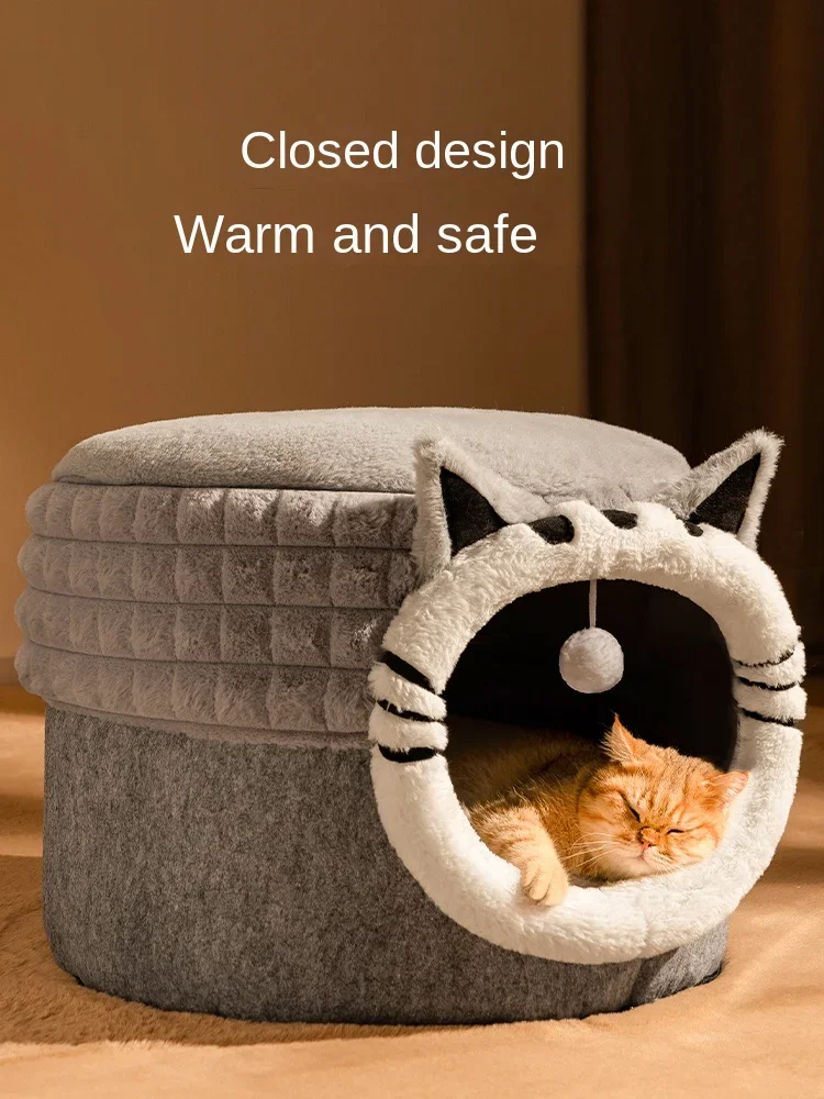 Cat Nest Warm in Winter, Removable and Washable Cat House, Semi Closed, Safe, and Versatile for Cats All Seasons Cat Pet Nest