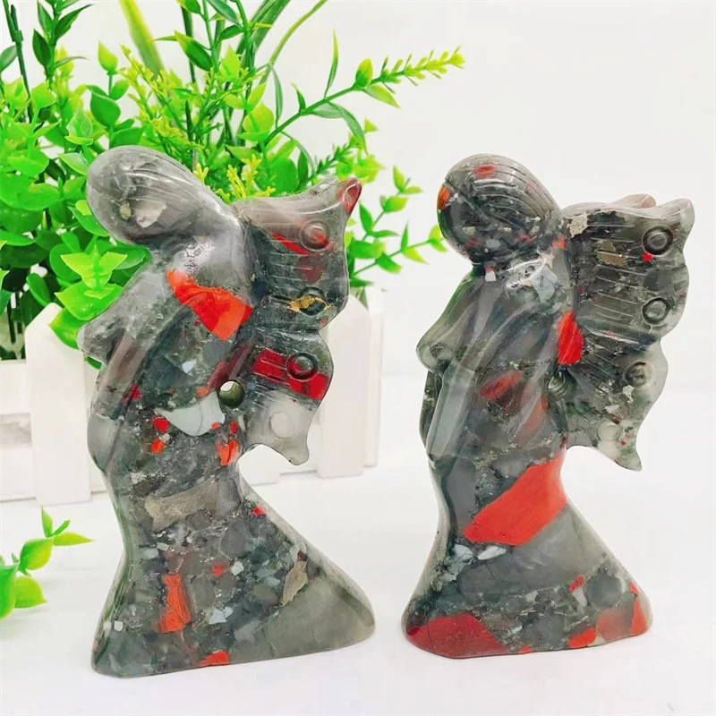 

12.5cm Natural Blood Stone Butterfly Fairy Hand Carved Selenitum Animal Figurine Energy Crafts Home Decoration As Gift 1pcs