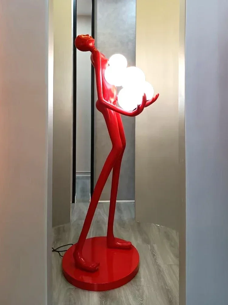 Human Figure Sculpture Floor Lamp Long Arm Ball Creative Design Decoration Floor Lamp