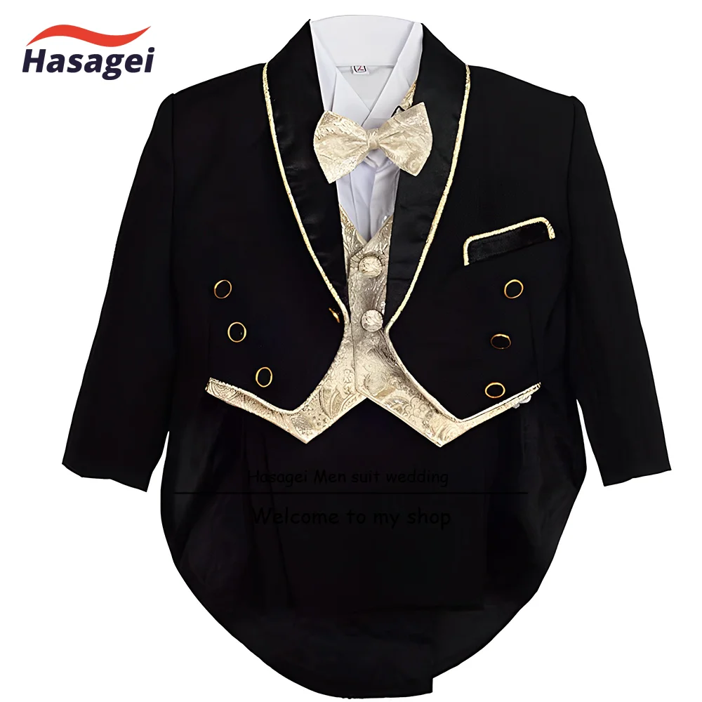 Boys Wedding Tuxedo 3 Piece Set Jacket Pants Vest Tie Formal Kids Suit Party Dress 2-16 Years Old Customized Outfit