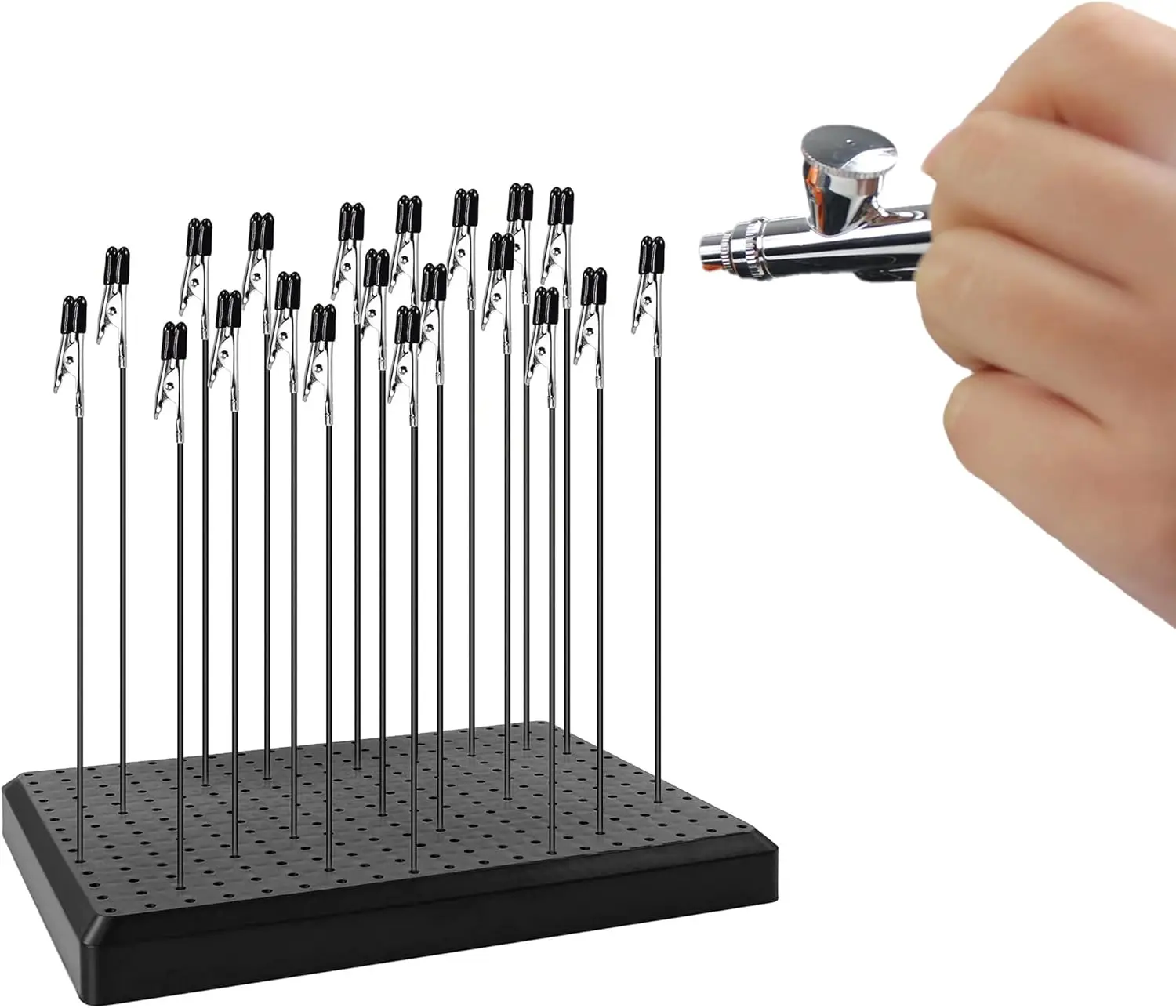 Joystar 20 Pcs Alligator Clip Sticks with Model Painting Stand Base Holder Gundam Model Painting for Airbrush Hobby view 5