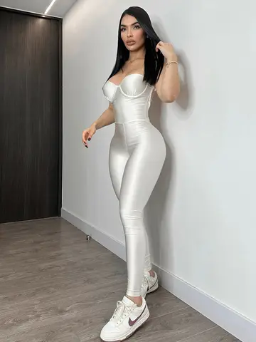 CUTENOVA Autumn And Winter New Women'S Solid Color Strapless Slim Sexy Big Backless Sleeveless Pencil Jumpsuit Elegant Lady