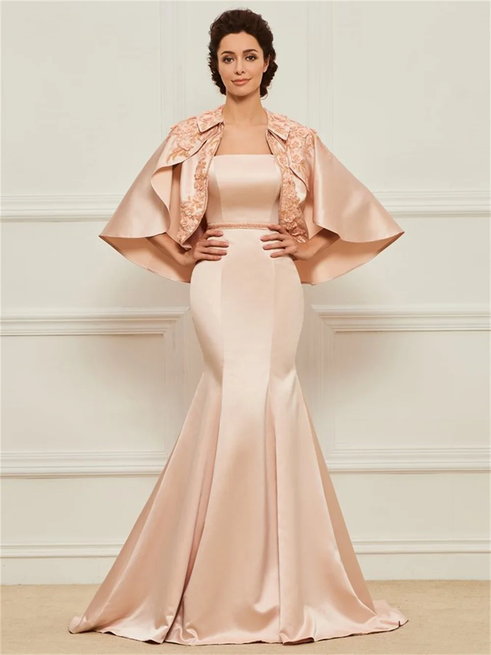 

Beading Mermaid Mother of the Bride Dress Formal Luxury Gowns Za Fashion with Jacket Wedding vestidos de boda invitada