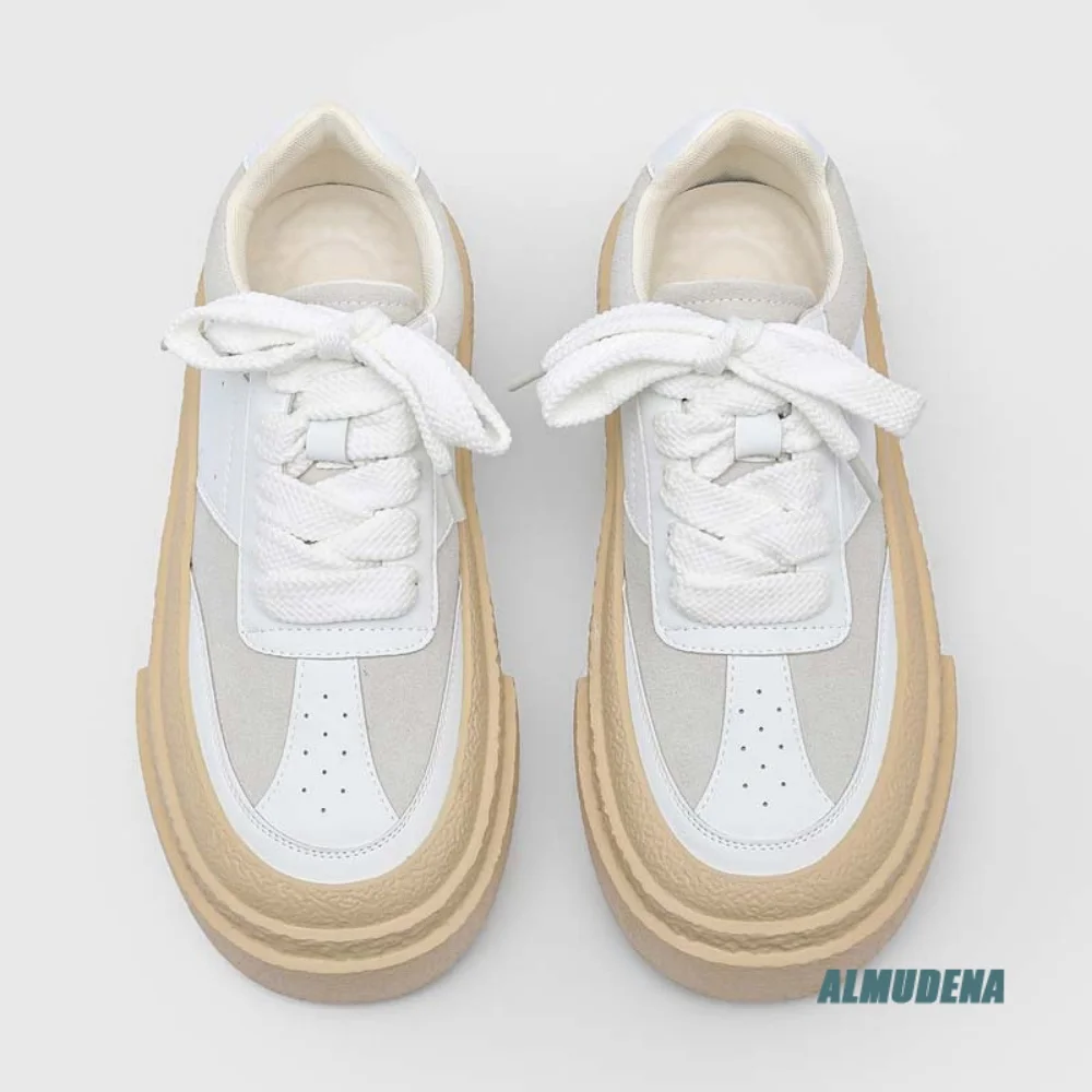 Trendy Men Round Toe Low Platform Sneakers Lace Up Non-slip Chunky Sole Outdoor Retro Street Daily Leisure Walking Casual Shoes