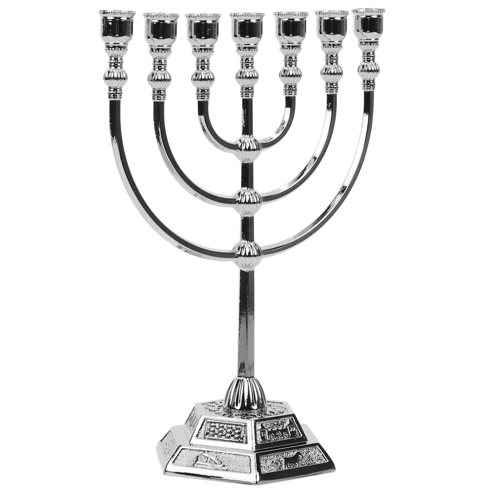 Candlesticks Metal Ornaments Desktop Adornment Decorate Tealight Holder Silver Vintage Religion Menorah