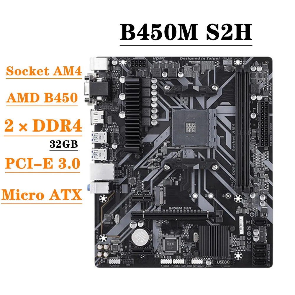 For B450M S2H motherboard B450 ddr4 CPU AM4 compatible Ryzen 9 5950X 9 5900X 7 5800X3D 5 5600X cpu HDMI Micro ATX