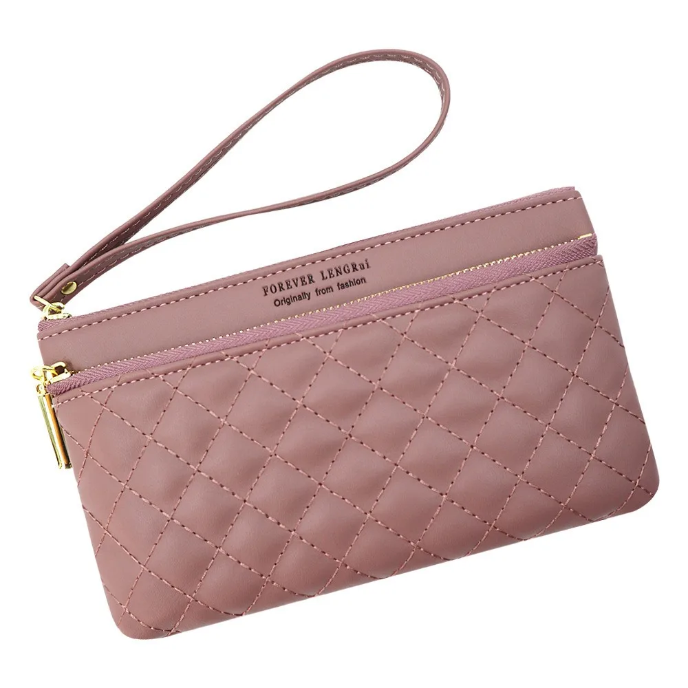 Long Shape Diamond Check Wallet New PU Thin Type Clutch Bag Portable Coin Purse Women