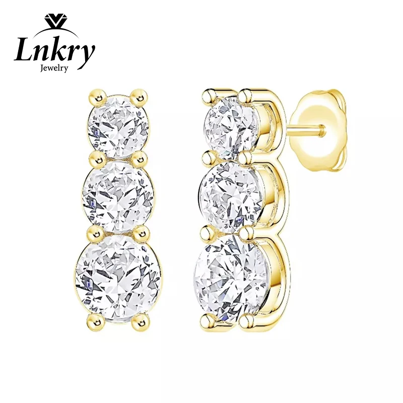 

Сертифицированные серьги Lnkry с тремя камнями из муассанита, изысканные, с покрытием из 14-каратного золота, 3 мм, 4 мм и 5 мм, в виде бриллиантов, для женщин, подарок