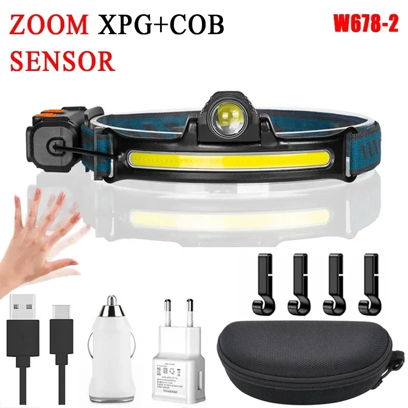 KDULIT XPG+COB Bewegungsmelder LED-Stirnlampe 6-Modus-Kopf-Taschenlampe 2000 mAh Eingebauter Akku Wiederaufladbare Angeln Camping Laterne Taschenlampe 5