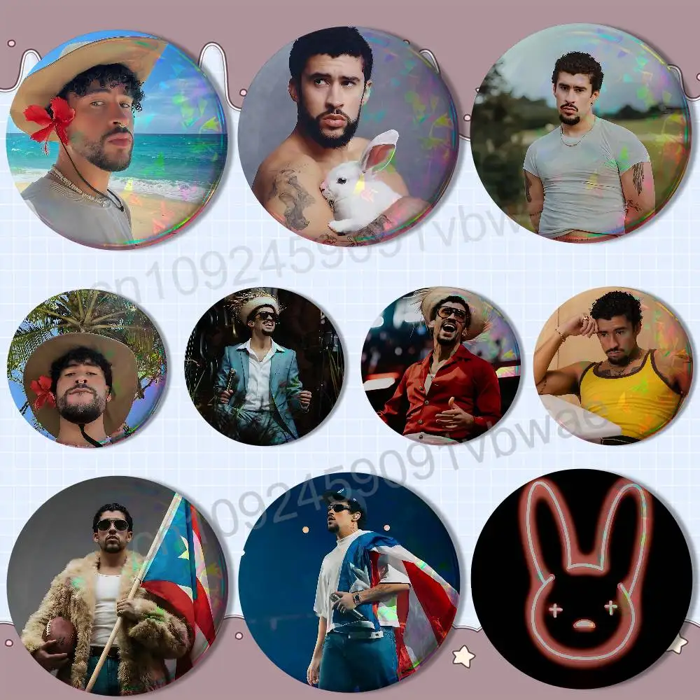 

COOL art Dtmf B-Bad Bunny Badge on Backpack Clothes decoration Tinplate Round Brooch Funny Custom Gifts for Friend