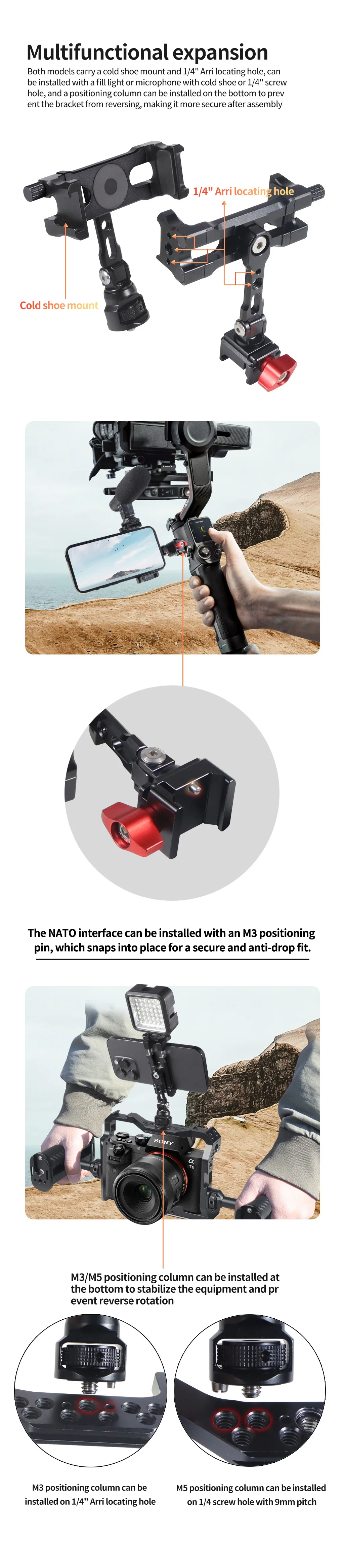 Mobiler Halter Schienenklemme 1/4" Schraube Kaltschuhhalterung für DJI RS2 RS3 RS4 Telefonstabilisator Smartphone DSLR Kamera Stativhalterung – Detail 2