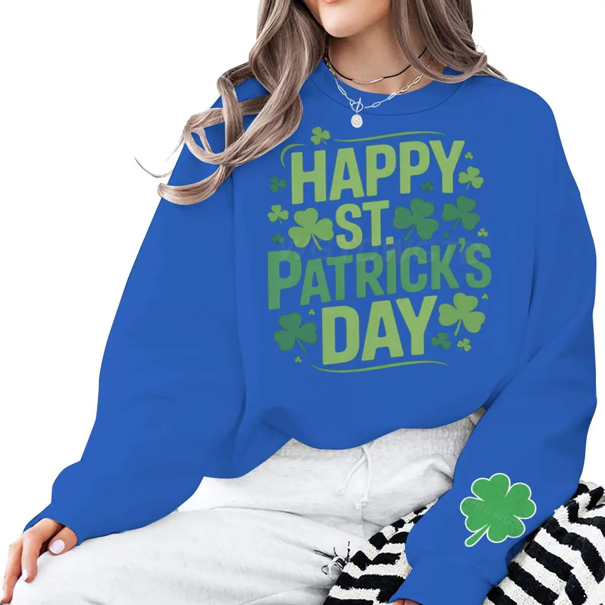 Happy St. Patrick's Day Irish Sweatshirt Vintage Clover Long Sleeve Crew Neck Pullovers Women Aint Patricks Day Sweatshirts