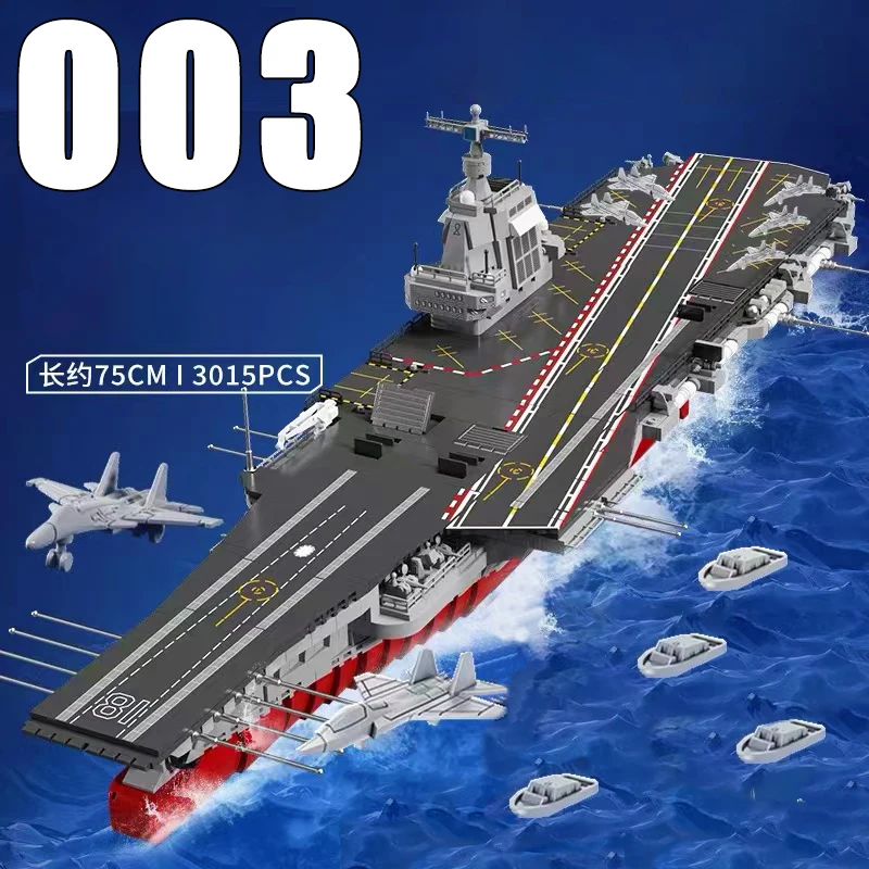 Military FUJIAN Aircraft Carrier Modular Building Blocks Battleship Brick Model WW2 Army Soldiers Weapons Kid Toys Xmas Gift MOC