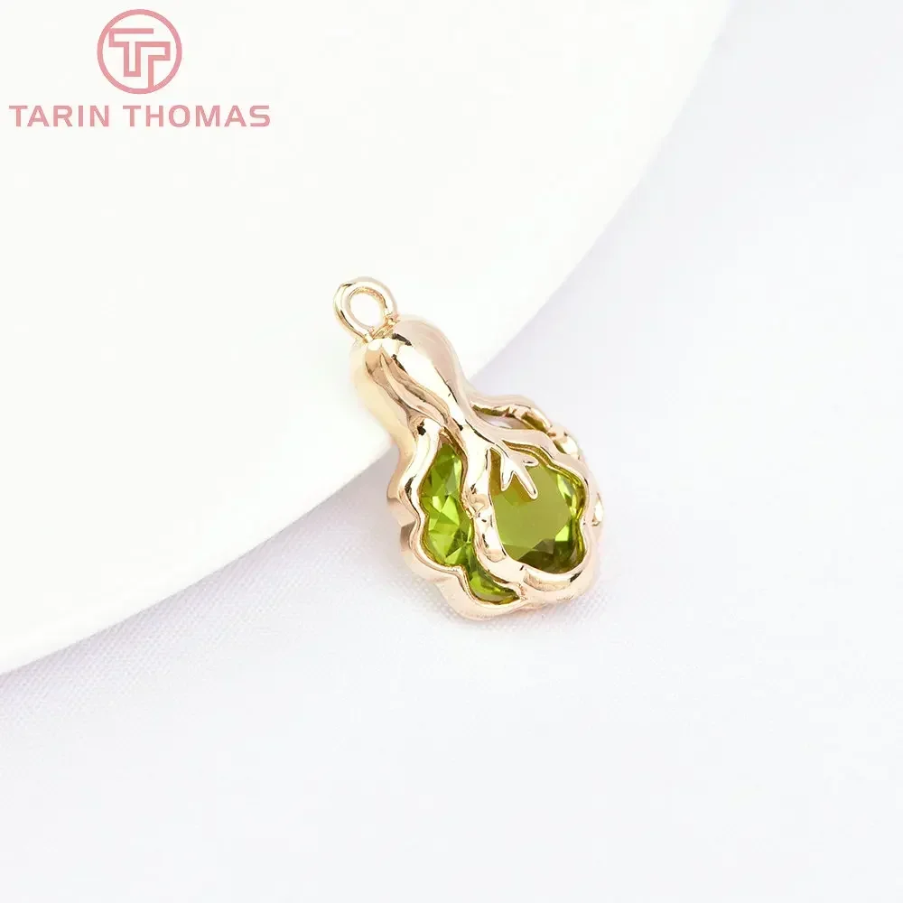 (7091) 6PCS 11x18MM 24K Gold Color Brass with Zircon Small Green Vegetables Charms Pendants Jewelry Making Findings Accessories