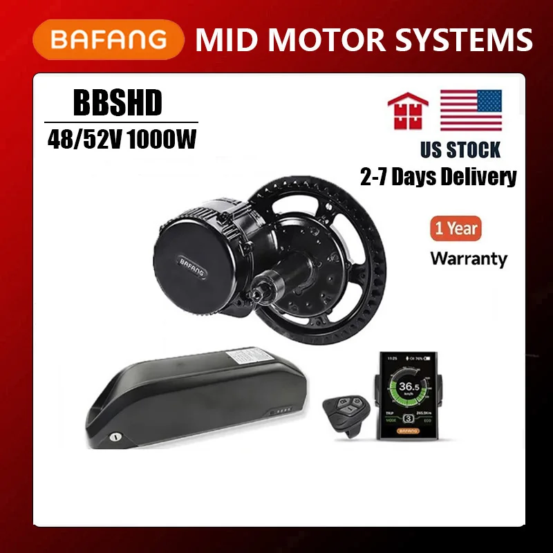 Bafang Motor 48V 52V 1000W BBSHD Electric Mid Drive Motor Electric Bicycle Ebike Conversion Kits With13AH 20AH Lithium Battery