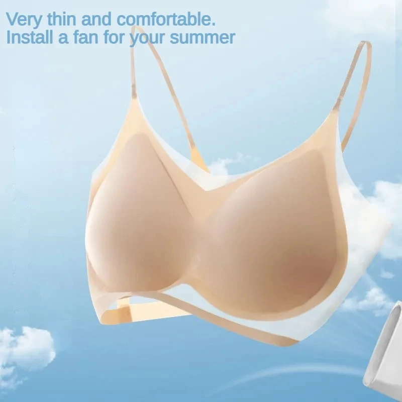 Ultra Thin Ice Silk Seamless Sexy Top Women Plus Size Soft Breathable Underwear Wireless Solid Lingerie Gathered Padded Bra