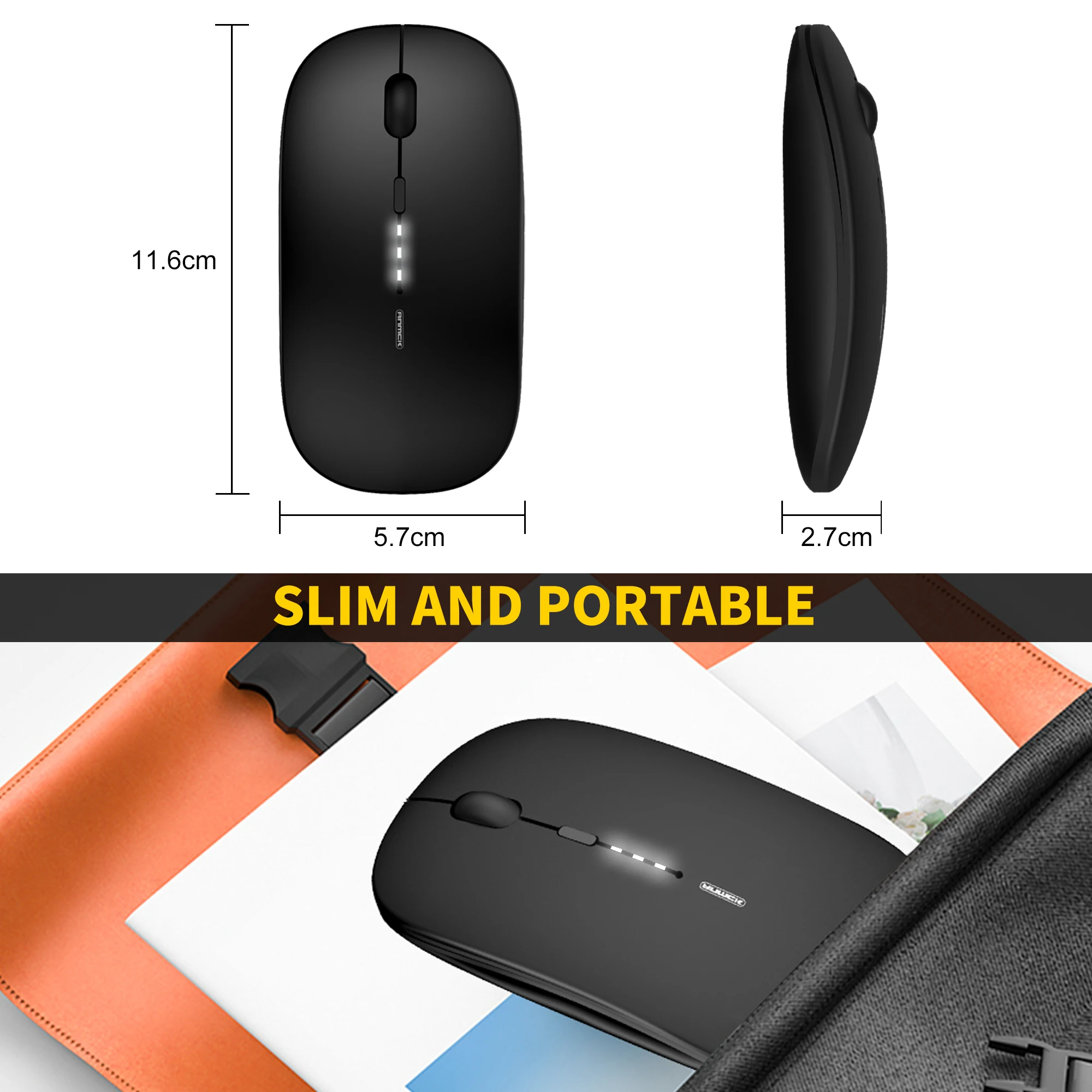 Anmck-Souris de jeu sans fil Bluetooth aste, souris silencieuse pour ordinateur, bureau et maison, lumière visible, 2.4G