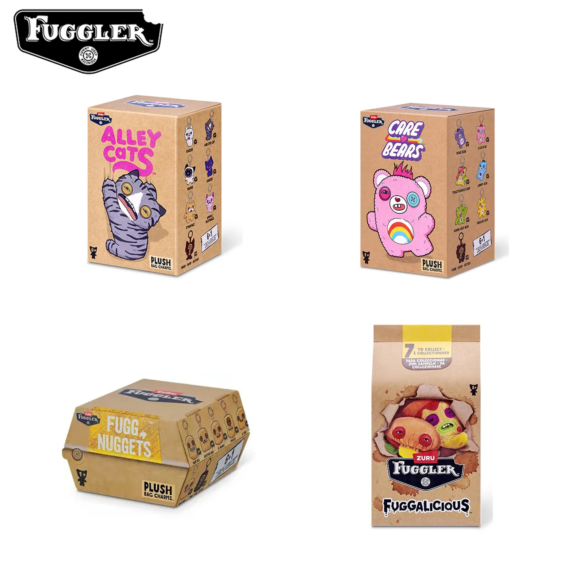 Original Fuggler Ugly Teeth Monster Plush Toys Cat Bears Plush Keychain Nuggets Pendant Bag Charm Hamburger Dolls Random 1 PC