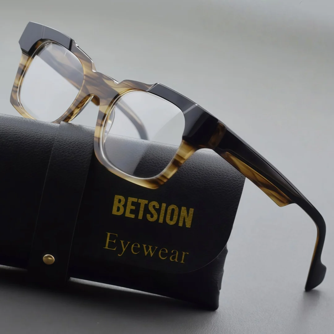 

BETSION Vintage Square Thick Acetate Full Rim Eyeglasses Frame 48mm Eyewear Fashion Spectacle Frame Black Tortoise