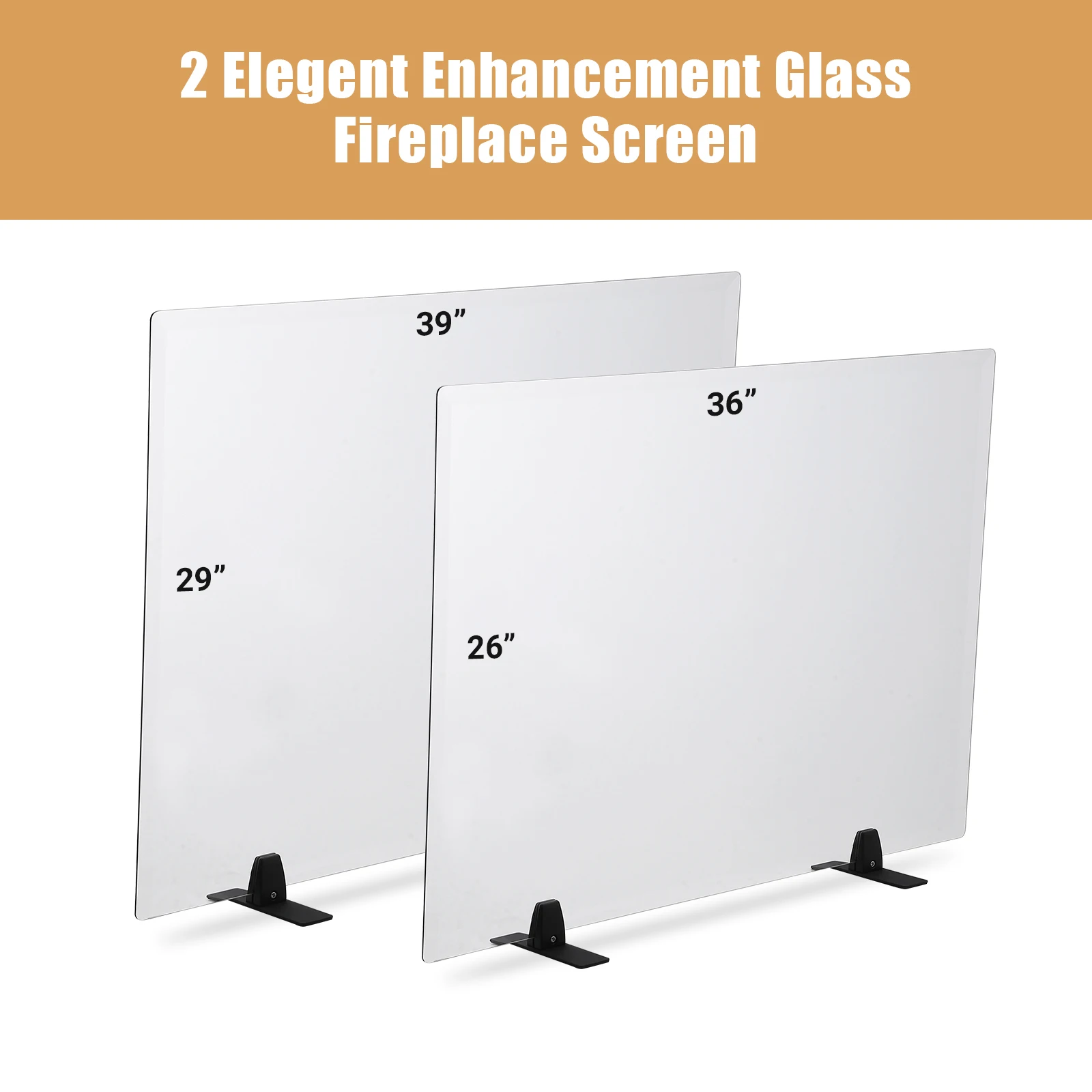 Tempered Glass Fireplace Screen – Clear Heat-Resistant Fire Guard, Black Metal Base, Freestanding Spark Screen for Decorative & Safe Fireplace Use
