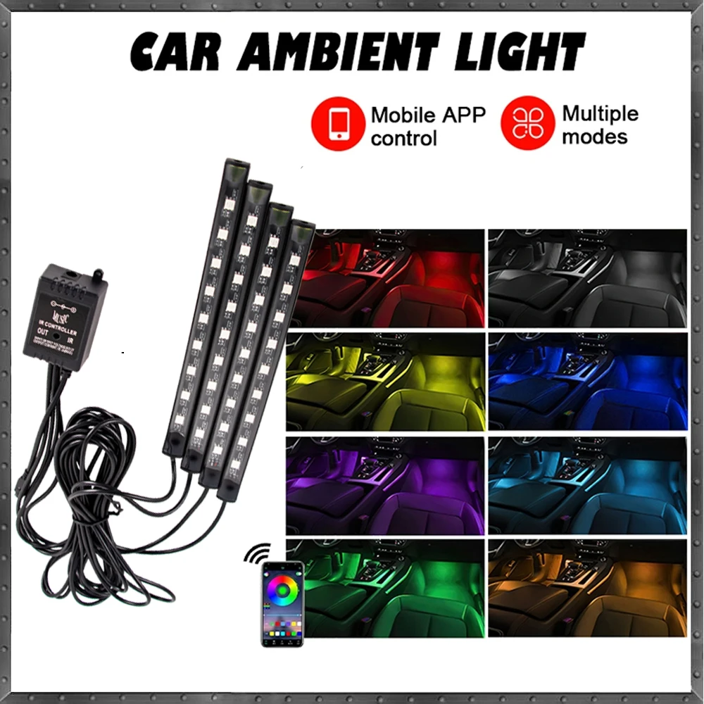 Auto Decorative Lamp Foot Strip Neon LED Car Interior Ambient Light Kit Accessories RGB Backlight Remote App Music Control