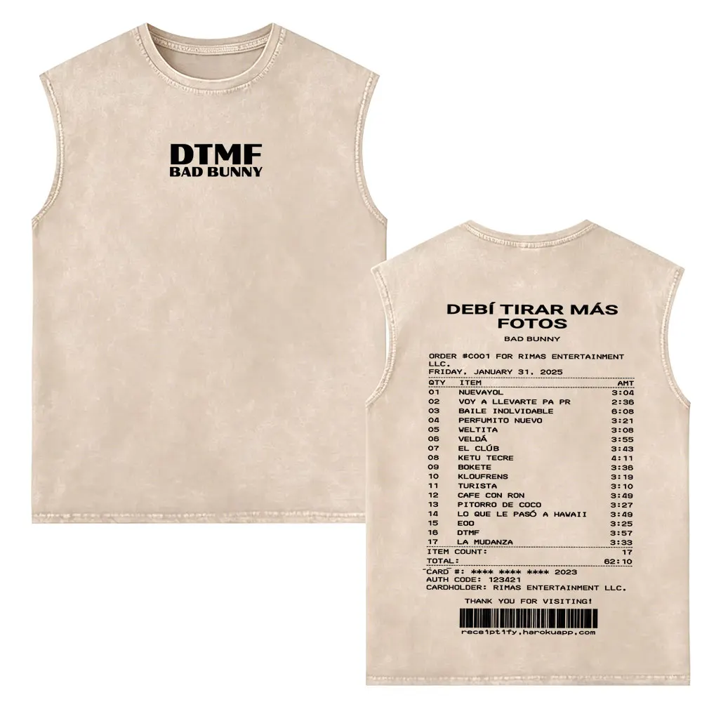 Rapper Bad Bunny Album Cover Sleeveless Vest Debi Tirar Mas Fotos DTMF Vintage T-shirt Summer Men Women Fashion Washed Tank Tops