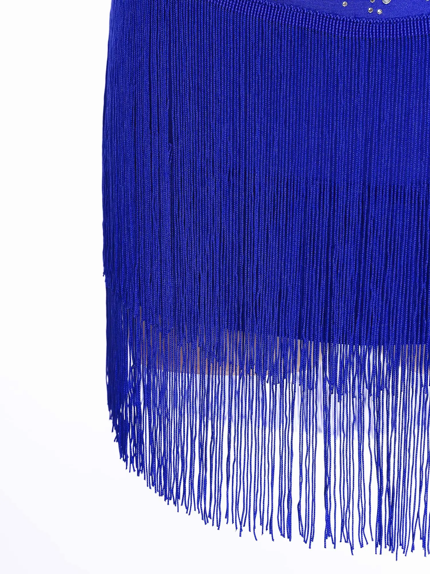 Mulheres dança latina salão de baile cha-cha tango samba rumba salsa traje recorte cintura elástica brilhante strass borlas saia dancewear