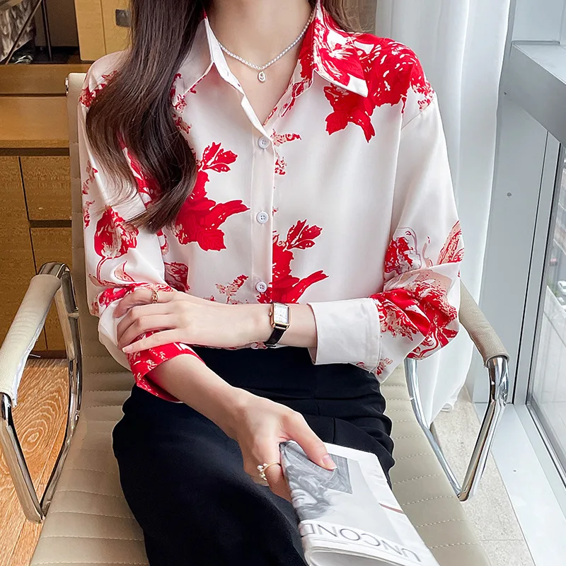 

Vintage Ink Style Korean Blouse for Women Dressy Long Sleeve Tops Y2k Clothes Elegant Blouse Office Shirts Camisas E Blusas