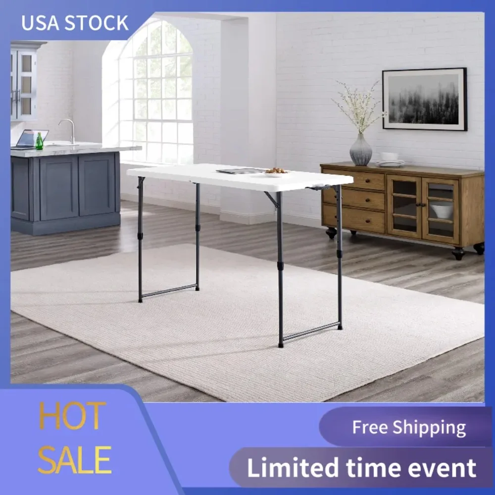 4 Feet Adjustable Commercial Height Premium Folding Utility Table, White Granite