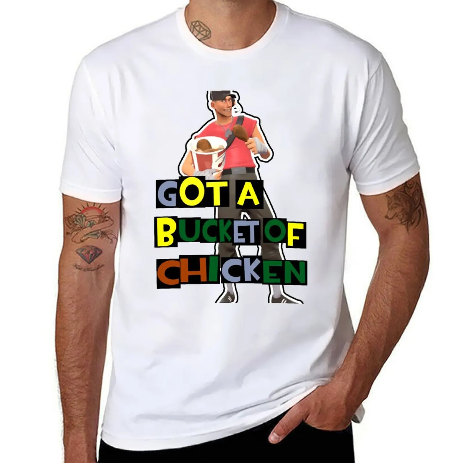 

Got a Bucket of Chicken TF2 Scout Meme Art T-Shirt man t shirts high quality luxury brand t shirt man cotton T-Shirt