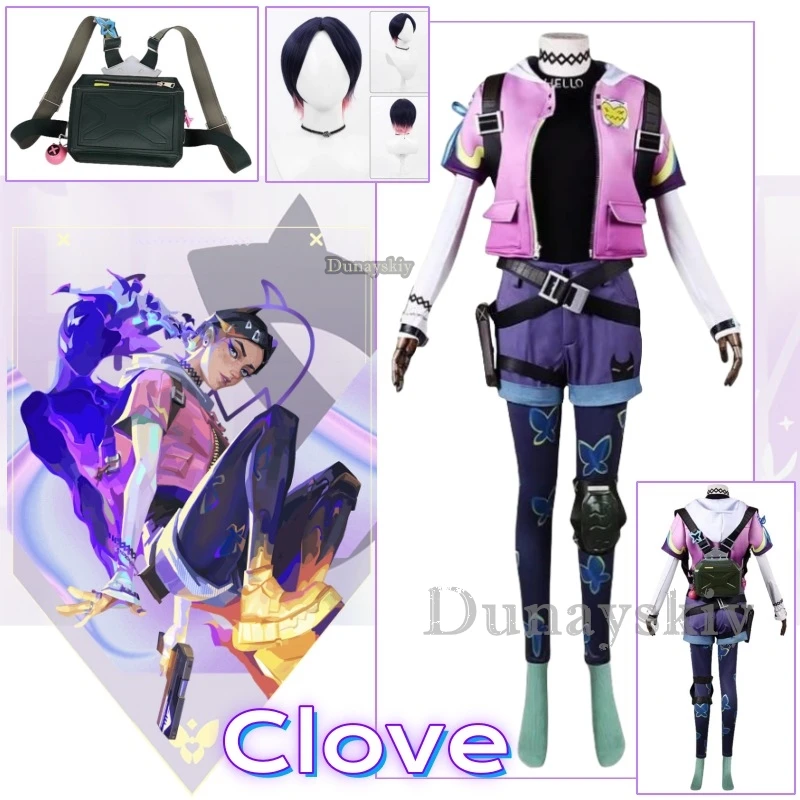 

Clove Clearlove Anime Game VALORANT Cosplay Costume Clothes Wig Shoes Uniform Cosplay Bag Battle Dress Halloween Party Woman