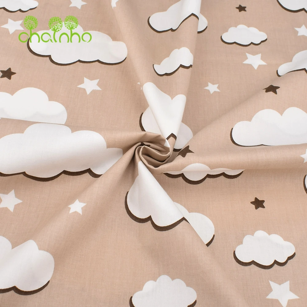 Printed Twill Cotton Fabric,Patchwork Cloth For DIY Sewing Quilting Baby & Children's Beding,Shirt Material,Khaki Clouds Series