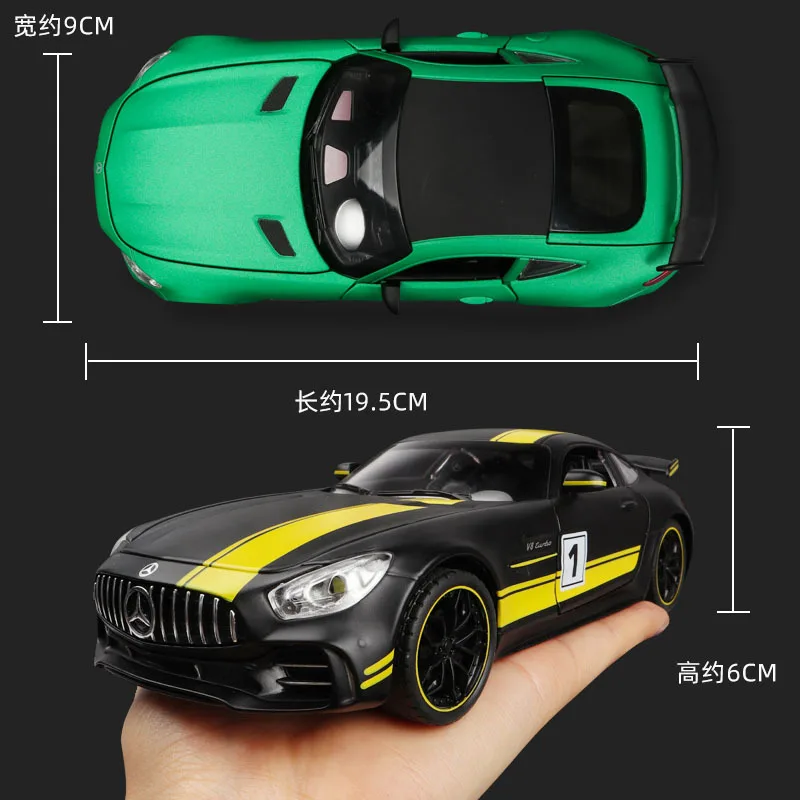 1:24 Mercedes Benz AMG GTR Modelo de metal Diecast Simulação de carro esportivo com som leve Coleção de brinquedos para presentes