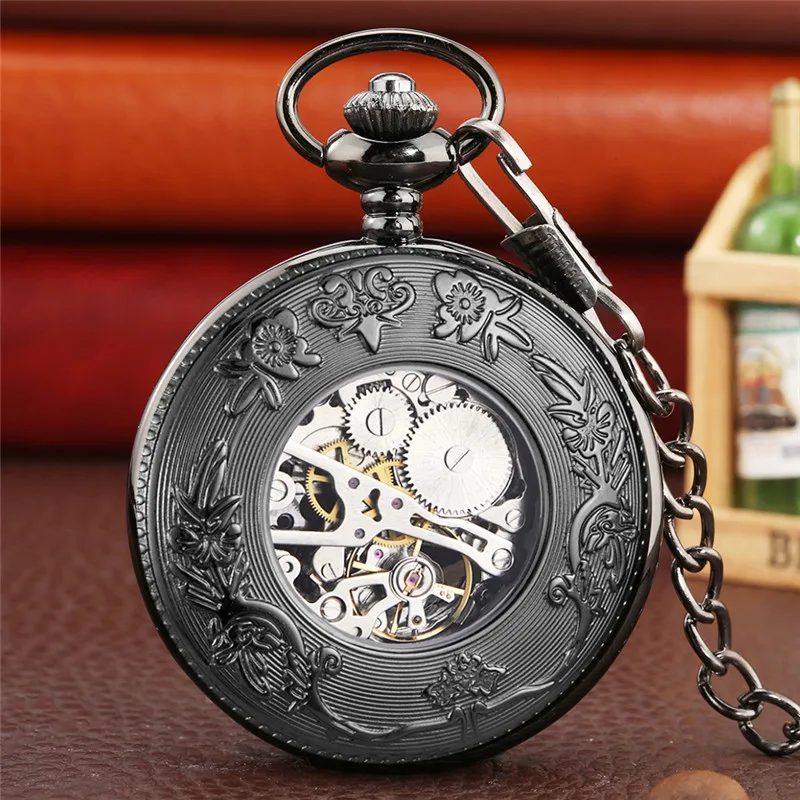 Steampunk Brave Troops Unisex Hand-winding Mechanical Pocket Watch Pendant Chain Roman Number Timepiece reloj