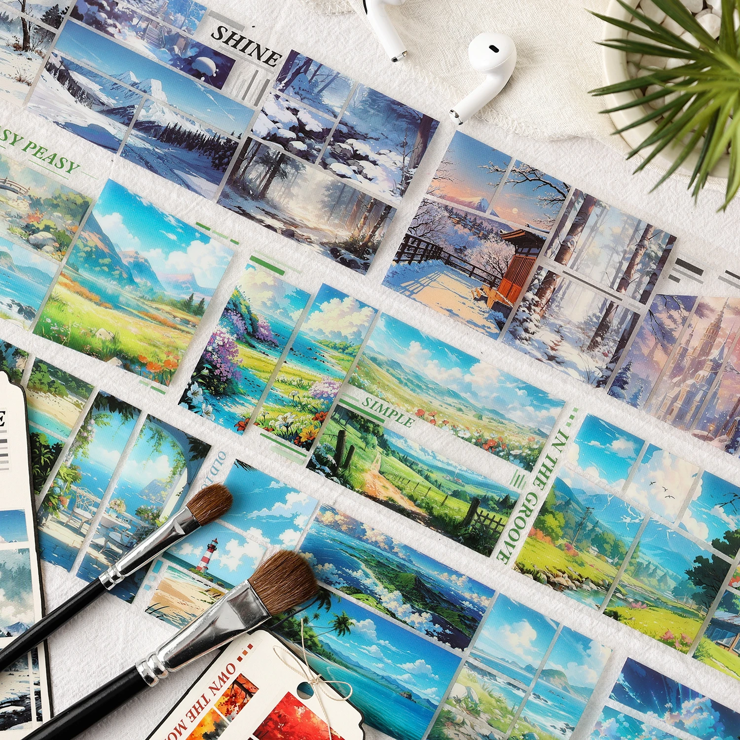 

4 rolls/set Kawaii Ins Dream Silhouette Landscape PET Stickers DIY Diary Scrapbook Creative Collage Decoration Aesthetic Tape