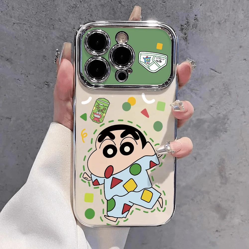 Cute Shins Crayons Chans Phone Cases for Apple iPhone 16 15 14 Plus Case 11 12 13 Pro Max XR XS X 7 8 Plating Shockproof Cover