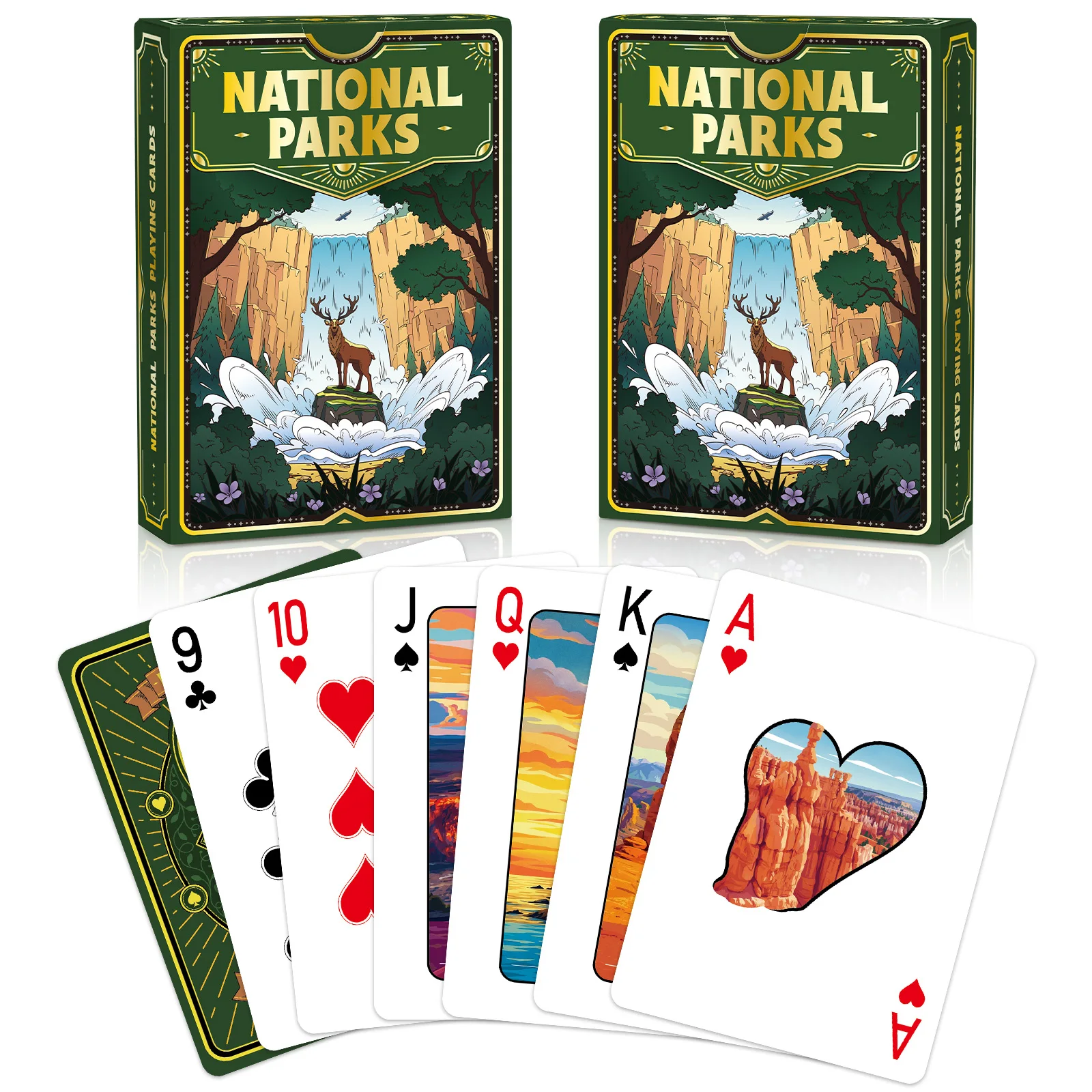 1 ou 2 jeux de cartes à jouer en feuille d'or Parc National, à thème paysage, objets de collection, cadeaux pour festivals et vacances, pour jeux de cartes et magie