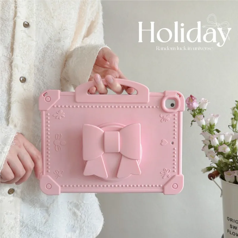 

Cute 3D Pink Bow Knot Tablet Case For iPad 5/6 7/8/9th 10th Air 3/4/5 Pro 9.7 10.2 10.5 10.9 11inch A16 A19 M4 Silicone Cover
