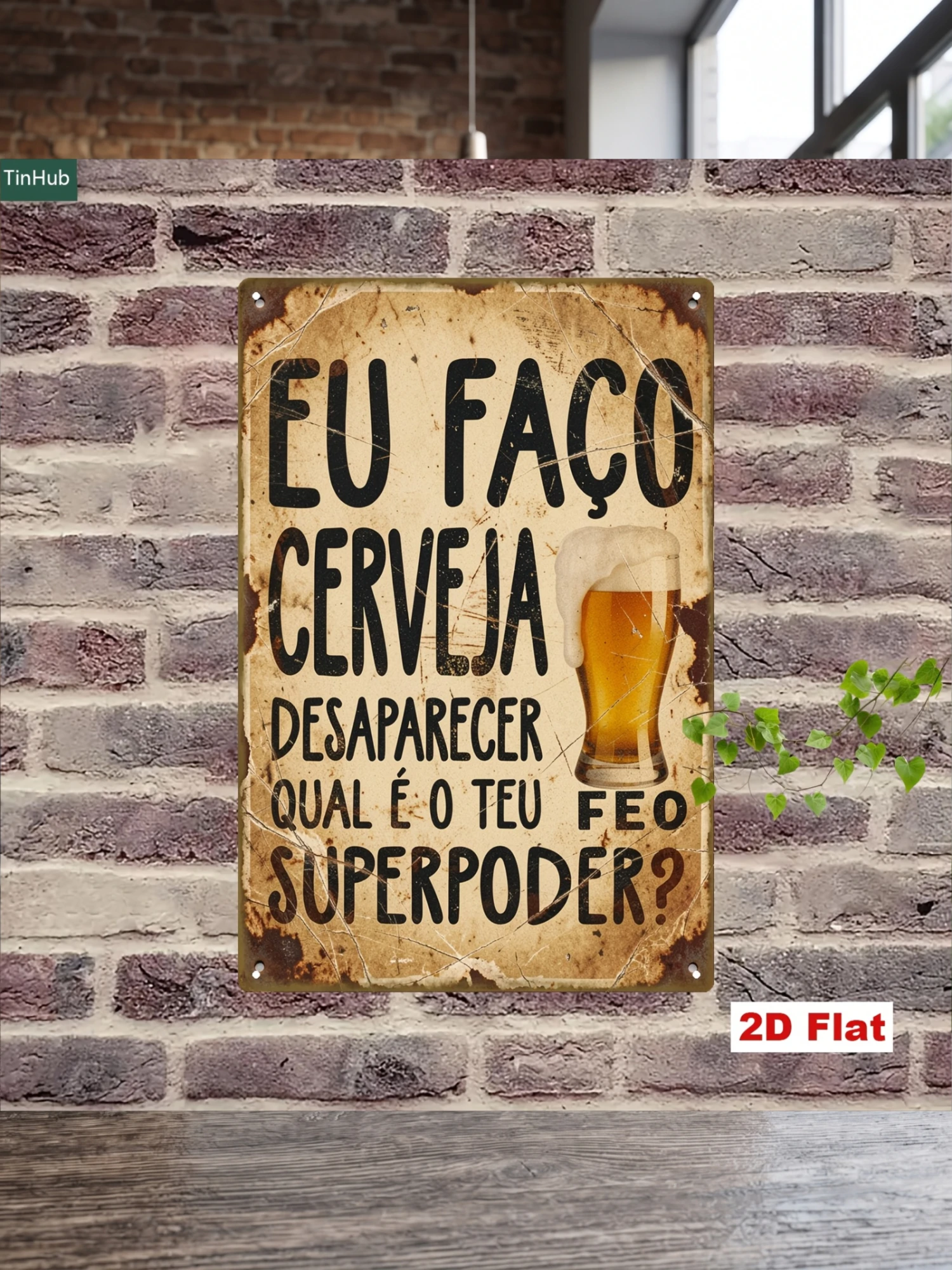 2D Flat 1 Retro Portuguese Metal Sign, 7.87X11.81inch Iron Painting, with Funny Beer Quotes Pattern, Retro Industrial Style Wall Decor, Suitable for Home Bar Cafe Garage And Entertainment Room Tin Wall Painting, Metal Sign Decoration, Funny Life Quotes