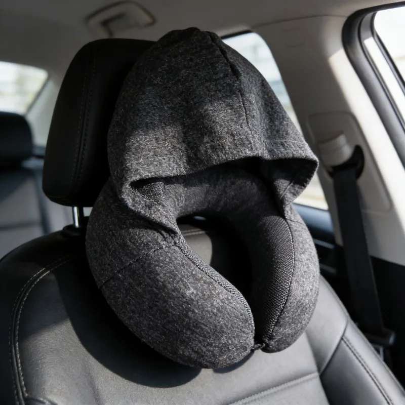 

U‑Shape Hooded Memory Foam Neck Pillow Travel Foldable Airplane Nap Car Neck Support Cushion