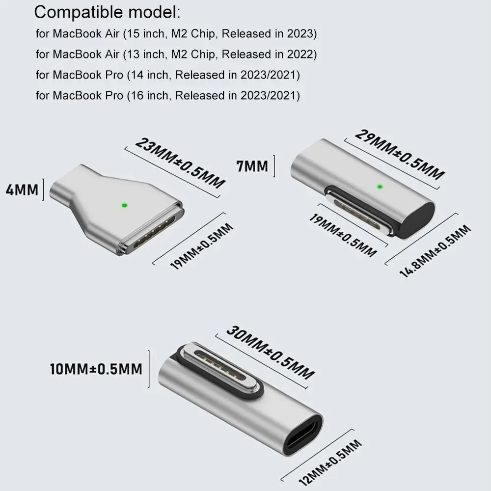 140W USB Type-C to Magnetic 3 Converter Connector Indicator Light Laptop Connector Laptop for MacBook Air/Pro 13 14 15 16